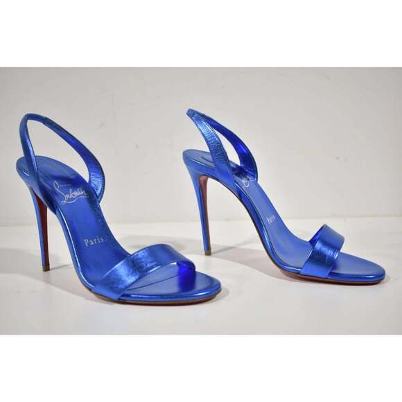 Christian Louboutin O Marylin 100 Blue Alize Slingback Sandal Heel Pump 37 - Picture 3 of 9